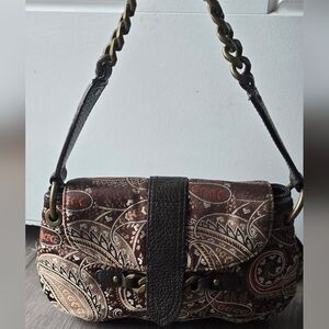 J.Crew 100% Silk Paisley Brocade Mini Shoulder Bag Bronze Chain Y2K Boho